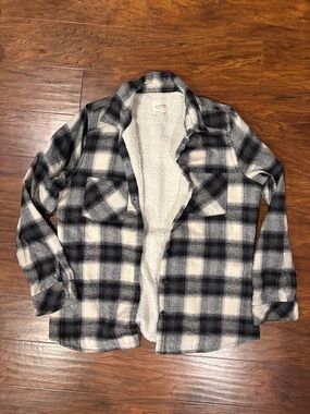 Ci Sono Black & White Plaid Teddy Lined Jacket